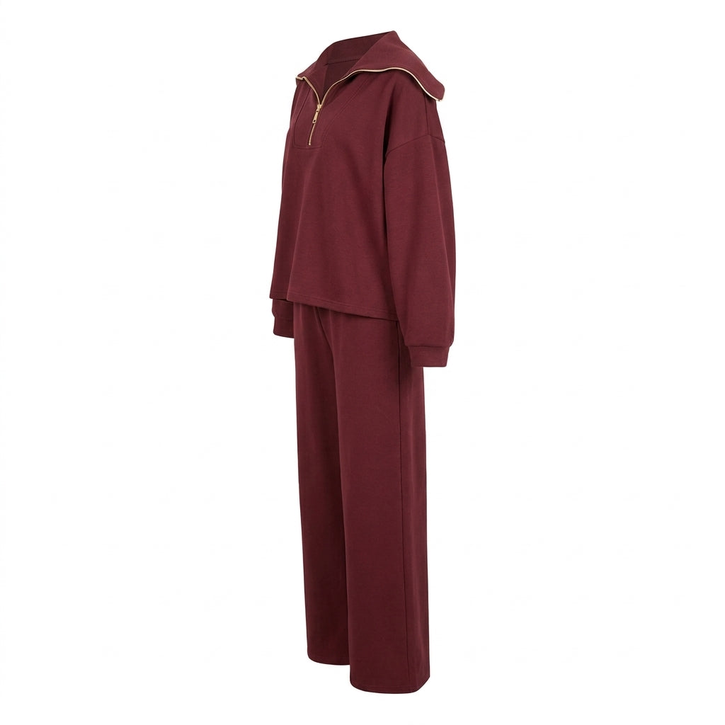 Ensemble demi-zip bordeaux vu de profil sur mannequin invisible